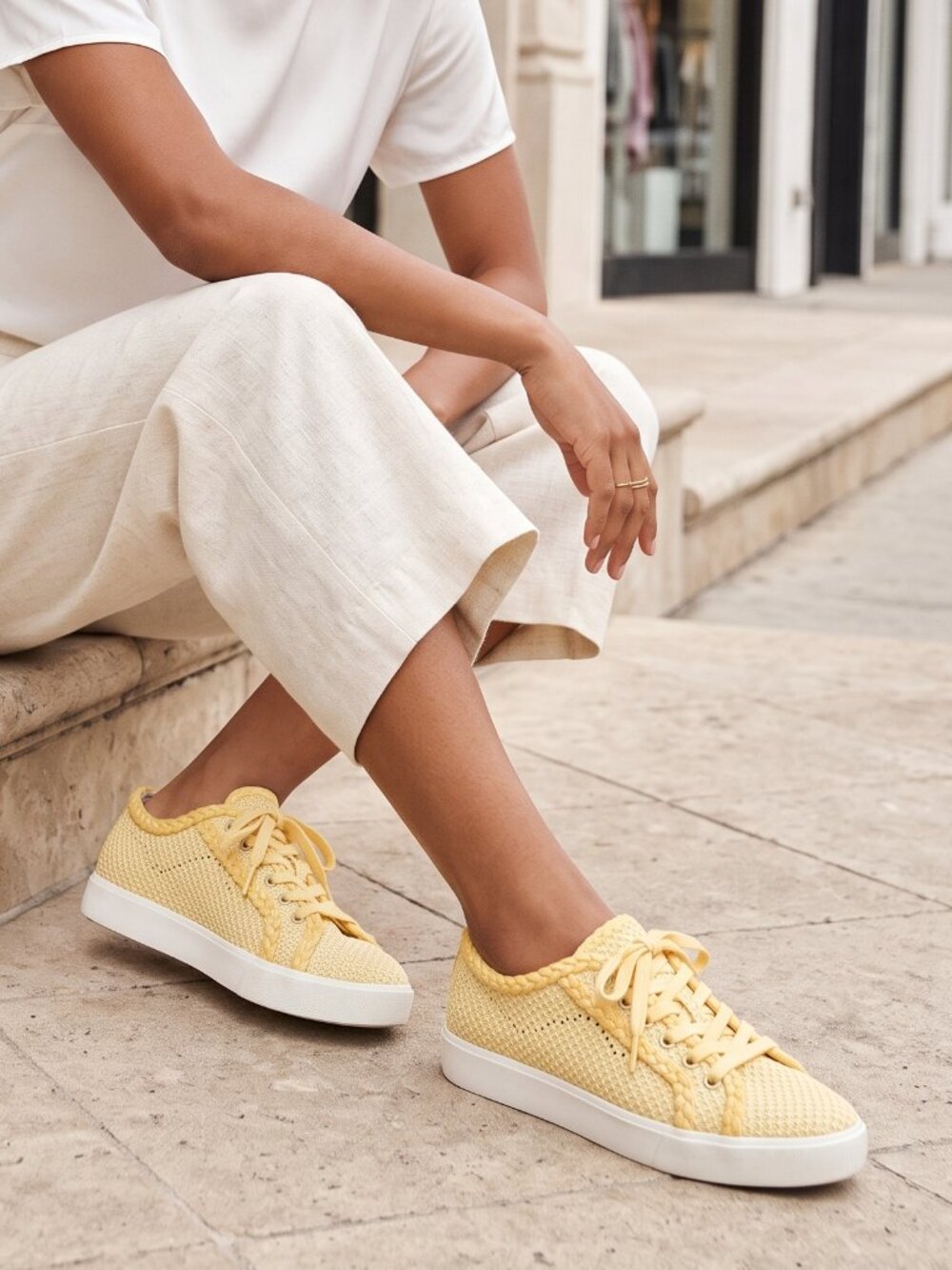 Sam Edelman Elena Light Yellow Woven Platform Lace Up Sneaker 8